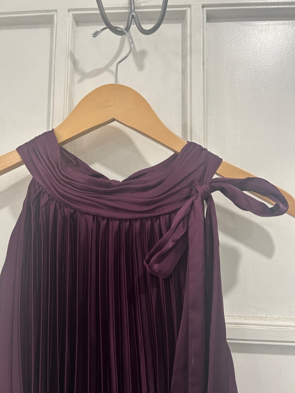 NWT MAC DUGGAL Purple Pleated Satin Halter Neck High Low Gown - Size 16 - Picture 7 of 13